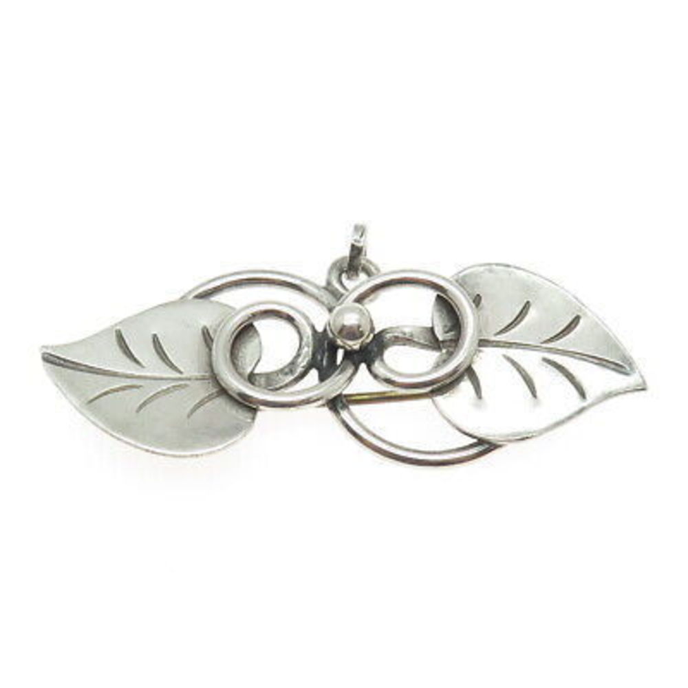 GEORG JENSEN 925 Sterling Silver Antique USA Floral Leaf Pin Brooch #113 - Picture 4 of 8